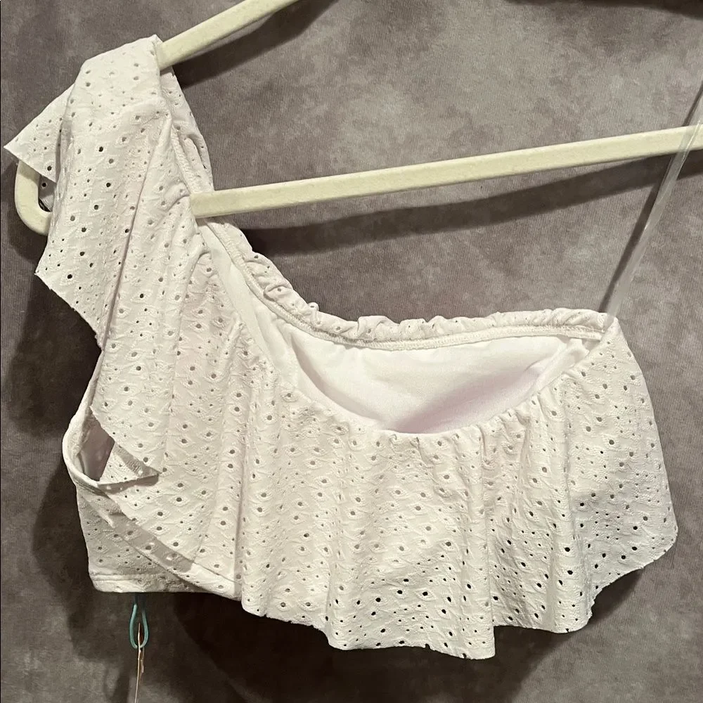NWT Kona Sol White Eyelet One-Shoulder Ruffle Bikini Top multiple sizes